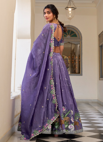Beautiful Lavender Gold crush festive lehenga with sequin thread embroidery work.